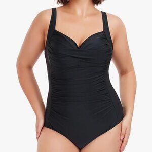 Ocean Blues Women’s Plus Size One Piece Bathing Suit Tummy Control- XL- Black